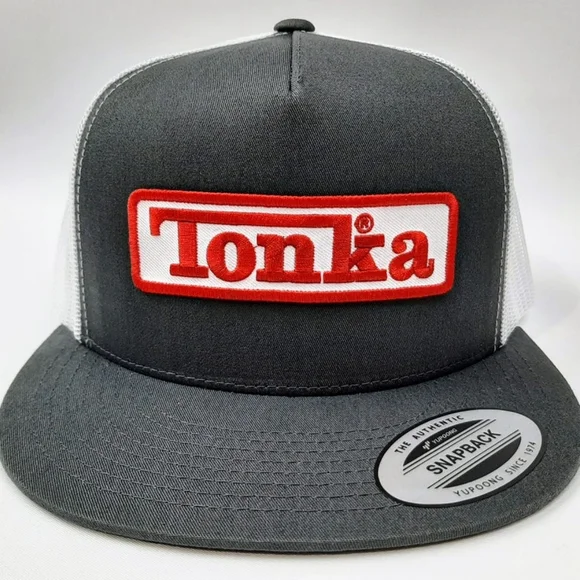Tonka Embroidered Patch Flat Bill Snapback Mesh Hat Cap Gray & White Quality Mad - Picture 8 of 9